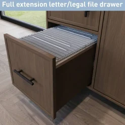 40”W Multifunction Mobile File Cabinet Printer Stand with Integrated Power & Charging, Brown Oak, BIFMA Compliant