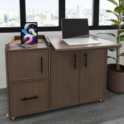 40”W Multifunction Mobile File Cabinet Printer Stand with Integrated Power & Charging, Brown Oak, BIFMA Compliant