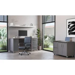 40”W Multifunction Mobile File Cabinet Printer Stand with Integrated Power & Charging, Gray Oak, BIFMA Compliant