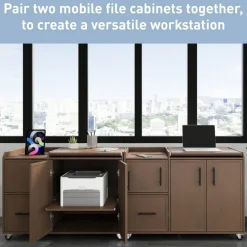 40”W Multifunction Mobile File Cabinet Printer Stand with Integrated Power & Charging, Gray Oak, BIFMA Compliant