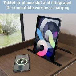 40”W Multifunction Mobile File Cabinet Printer Stand with Integrated Power & Charging, Gray Oak, BIFMA Compliant