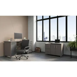 40”W Multifunction Mobile File Cabinet Printer Stand with Integrated Power & Charging, Gray Oak, BIFMA Compliant