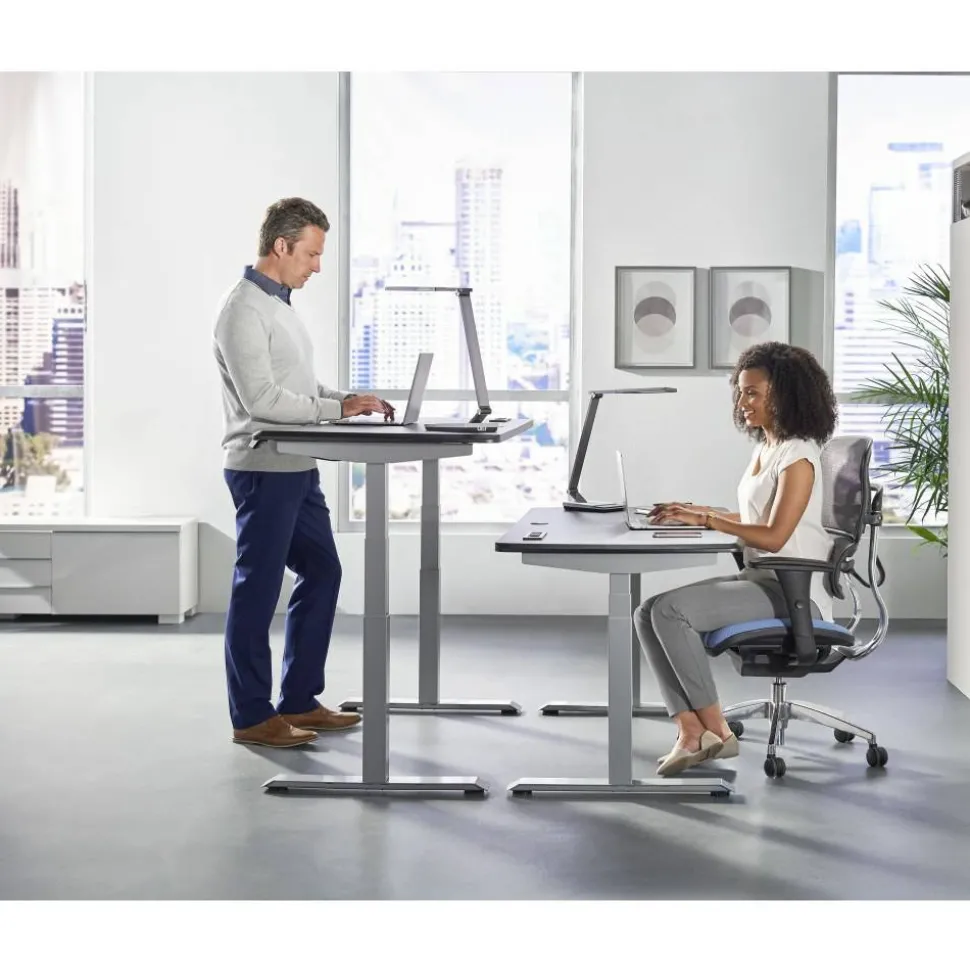 WorkPro Electric 60"W Height-Adjustable Standing Desk with Wireless Charging, Black
