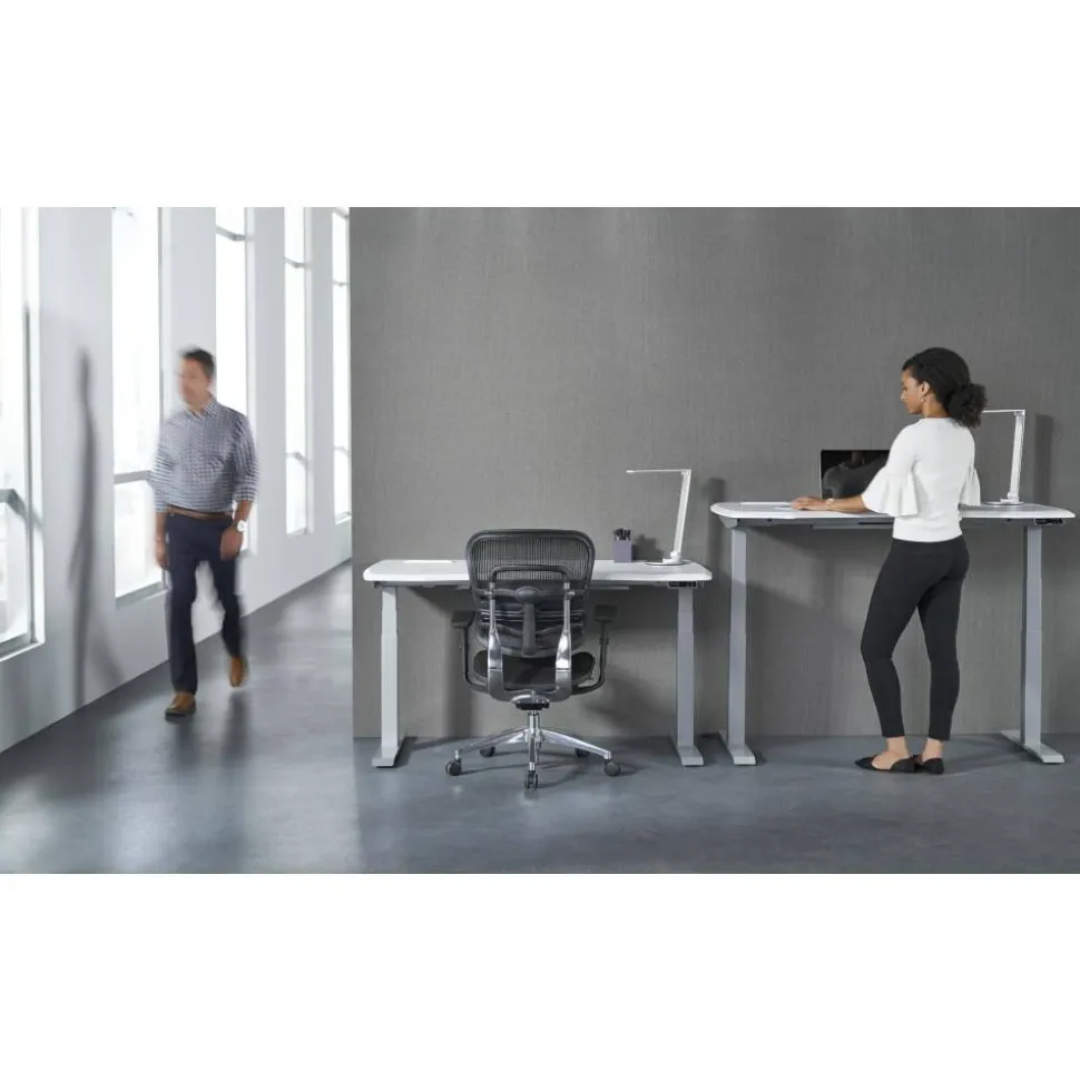 WorkPro Electric 60"W Height-Adjustable Standing Desk with Wireless Charging, White