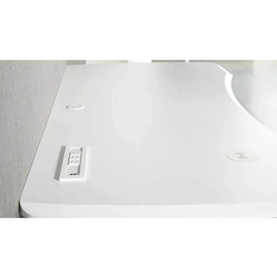 WorkPro Electric 60"W Height-Adjustable Standing Desk with Wireless Charging, White
