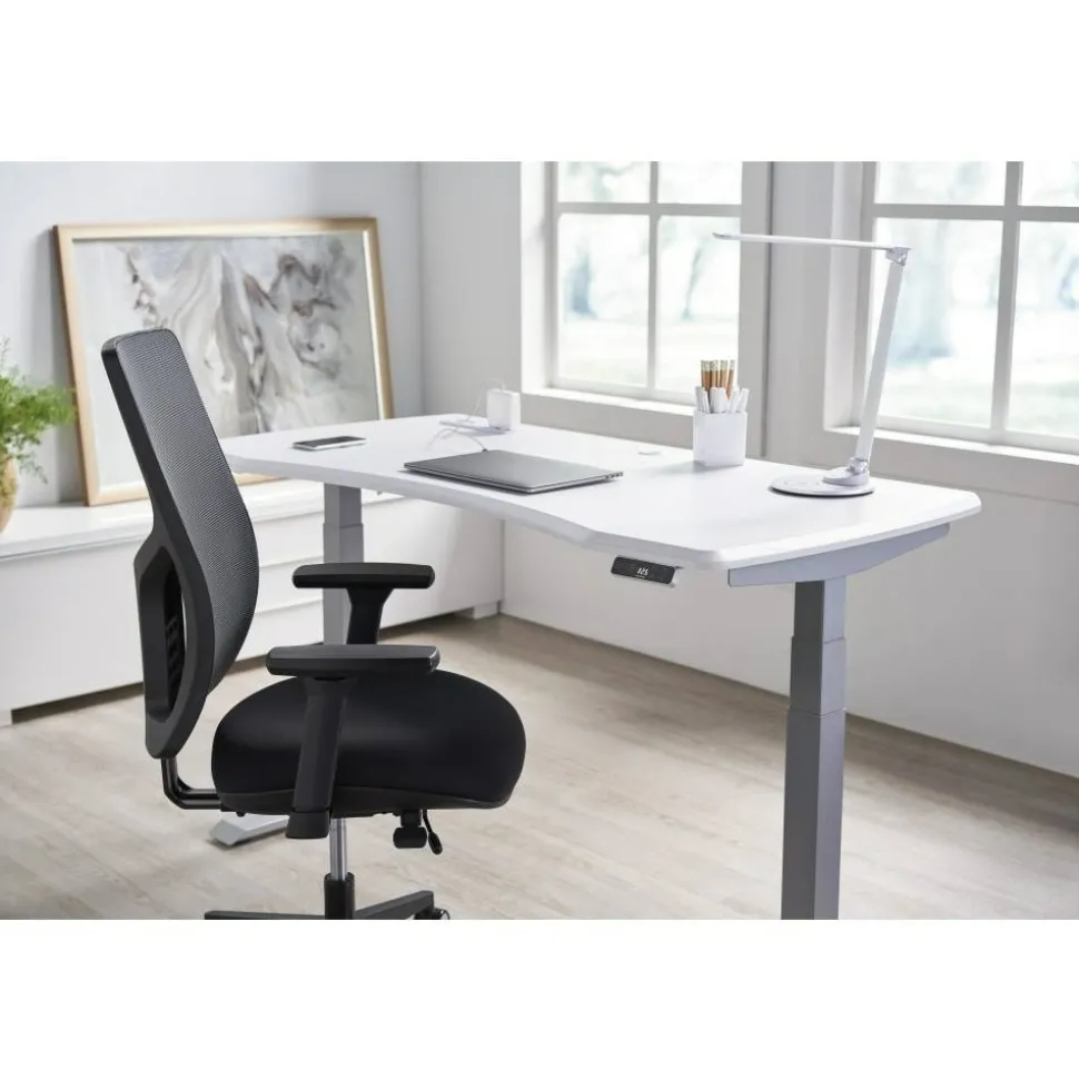 WorkPro Electric 60"W Height-Adjustable Standing Desk with Wireless Charging, White