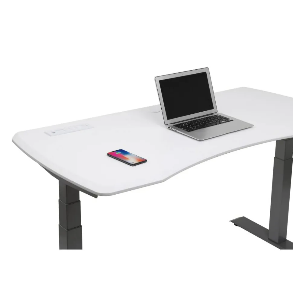 WorkPro Electric 60"W Height-Adjustable Standing Desk with Wireless Charging, White