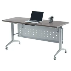 WorkPro AnyPlace Flip-Top Nesting Training Table With Modesty Panel, 60"W x 29-1/2"H x 24"D, Gray/Silver