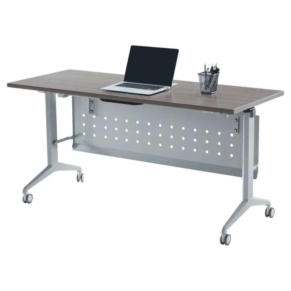 WorkPro AnyPlace Flip-Top Nesting Training Table With Modesty Panel, 60"W x 29-1/2"H x 24"D, Gray/Silver