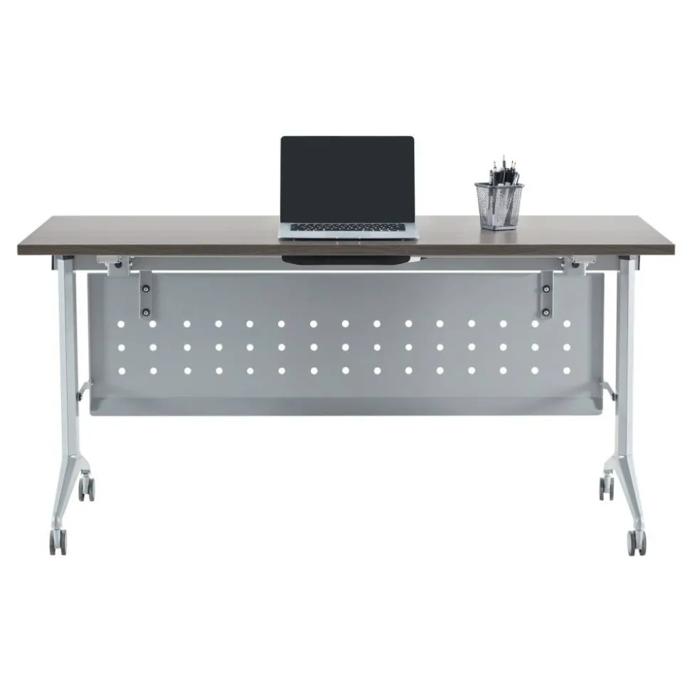 WorkPro AnyPlace Flip-Top Nesting Training Table With Modesty Panel, 60"W x 29-1/2"H x 24"D, Gray/Silver