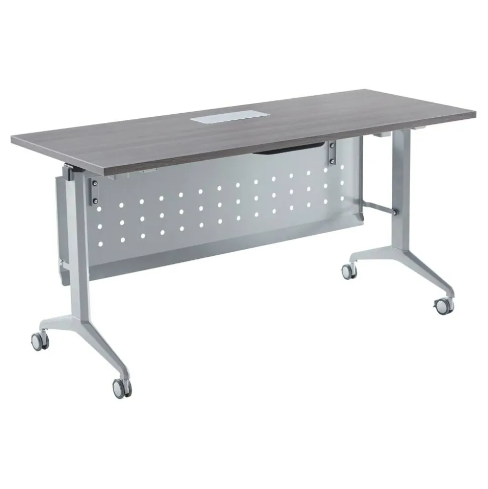 WorkPro AnyPlace Flip-Top Nesting Training Table With Modesty Panel, 60"W x 29-1/2"H x 24"D, Gray/Silver