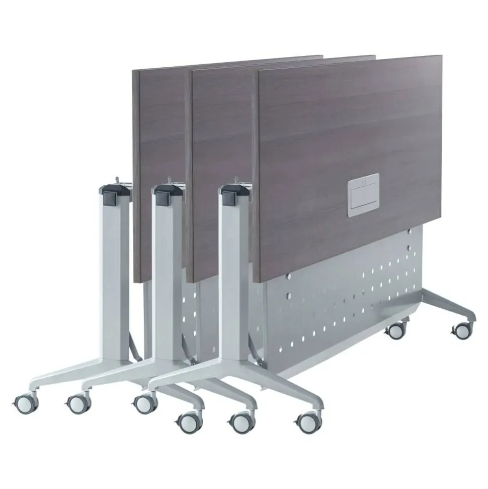 WorkPro AnyPlace Flip-Top Nesting Training Table With Modesty Panel, 60"W x 29-1/2"H x 24"D, Gray/Silver
