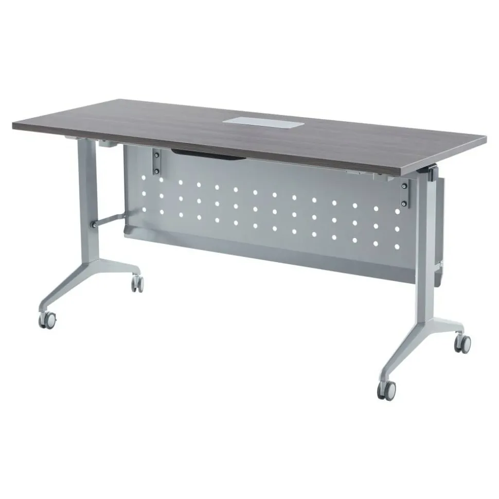 WorkPro AnyPlace Flip-Top Nesting Training Table With Modesty Panel, 60"W x 29-1/2"H x 24"D, Gray/Silver