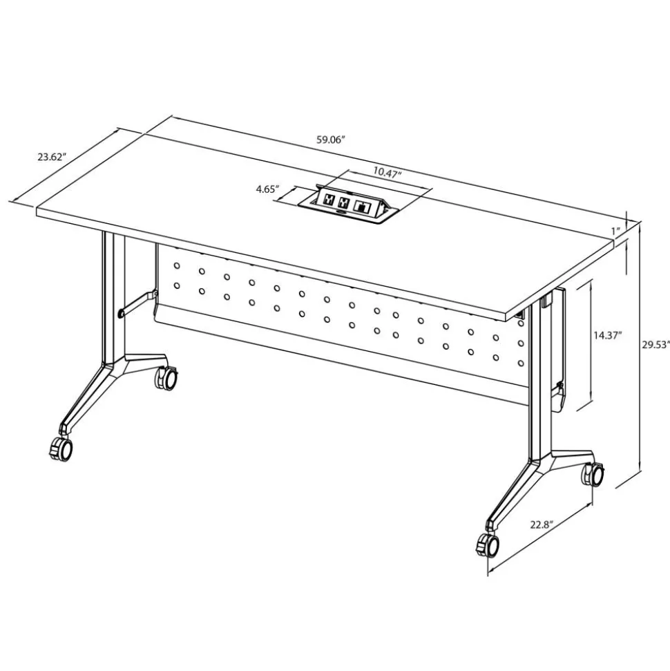 WorkPro AnyPlace Flip-Top Nesting Training Table With Modesty Panel, 60"W x 29-1/2"H x 24"D, White/Silver