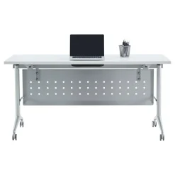 WorkPro AnyPlace Flip-Top Nesting Training Table With Modesty Panel, 60"W x 29-1/2"H x 24"D, White/Silver