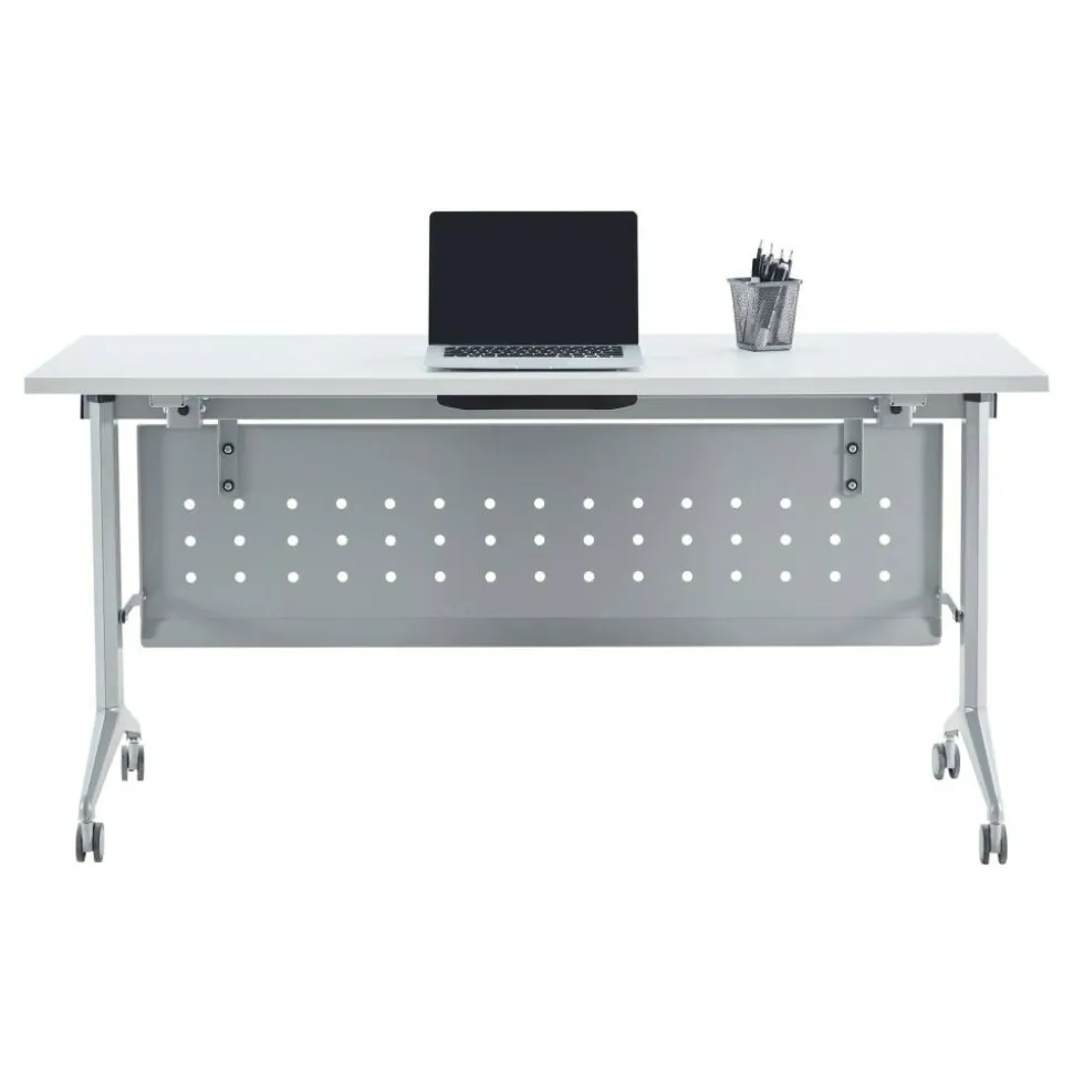 WorkPro AnyPlace Flip-Top Nesting Training Table With Modesty Panel, 60"W x 29-1/2"H x 24"D, White/Silver