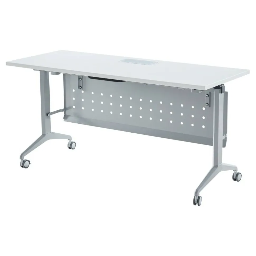 WorkPro AnyPlace Flip-Top Nesting Training Table With Modesty Panel, 60"W x 29-1/2"H x 24"D, White/Silver