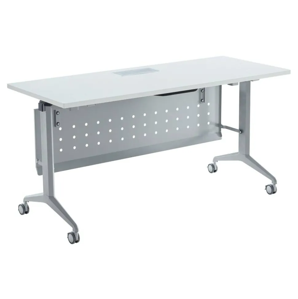 WorkPro AnyPlace Flip-Top Nesting Training Table With Modesty Panel, 60"W x 29-1/2"H x 24"D, White/Silver