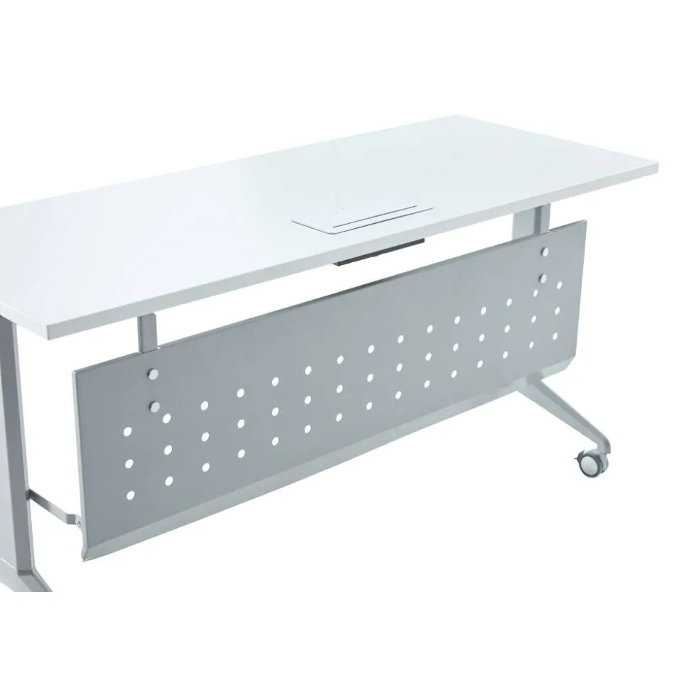 WorkPro AnyPlace Flip-Top Nesting Training Table With Modesty Panel, 60"W x 29-1/2"H x 24"D, White/Silver