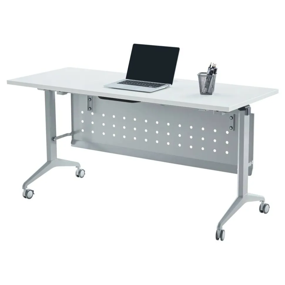 WorkPro AnyPlace Flip-Top Nesting Training Table With Modesty Panel, 60"W x 29-1/2"H x 24"D, White/Silver