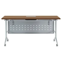 WorkPro AnyPlace Flip-Top Nesting Training Table With Modesty Panel, 60"W x 29-1/2"H x 24"D, Walnut/Silver