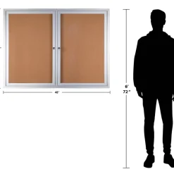 WorkPro Enclosed Double-Door Cork Bulletin Board, 36" x 48", Aluminum Frame With Silver Finish