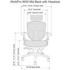 WorkPro Quantum 9000 Series Ergonomic Mesh Adjustable-Back Office Chair With Headrest, Black, BIFMA Compliant