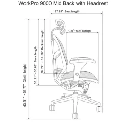 WorkPro Quantum 9000 Series Ergonomic Mesh Adjustable-Back Office Chair With Headrest, Black, BIFMA Compliant