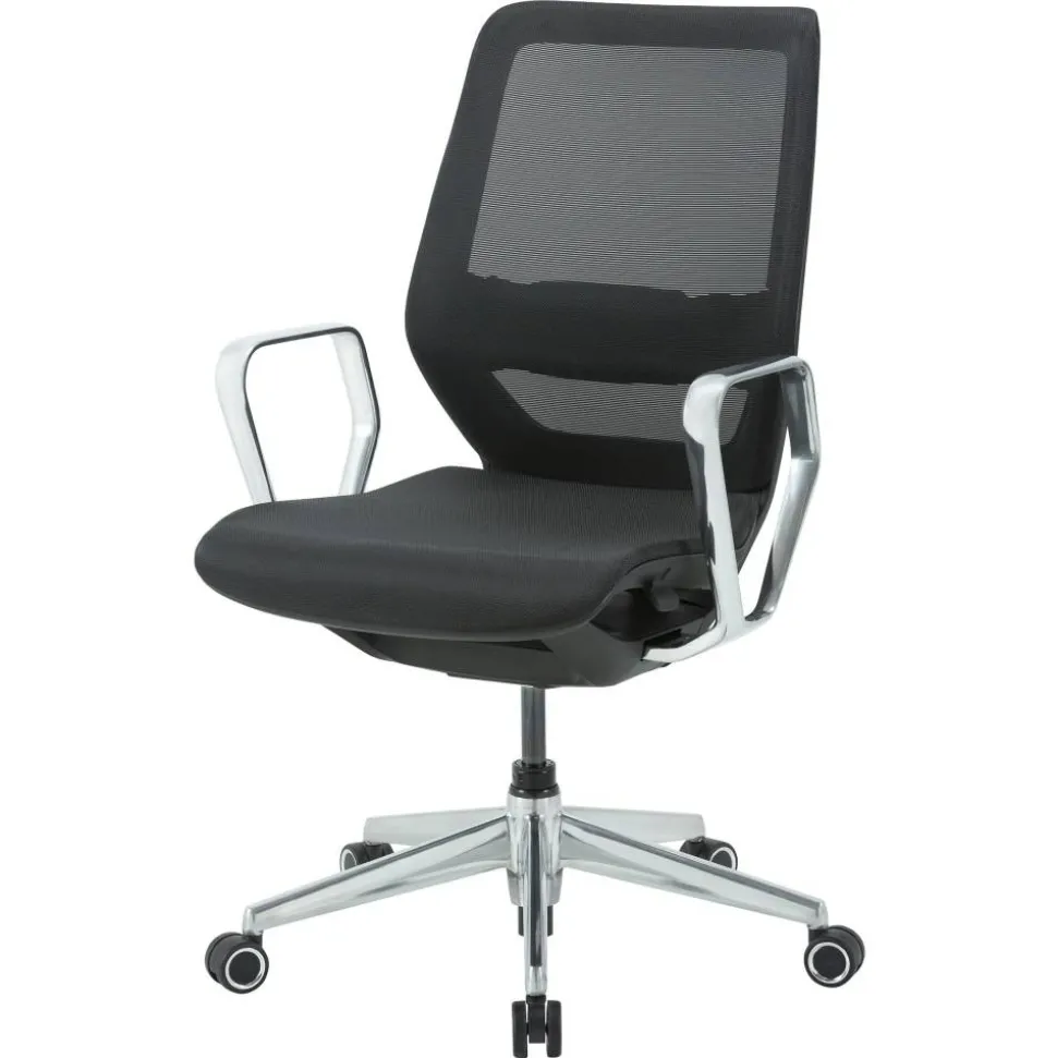 WorkPro Sentrix Ergonomic Mesh/Mesh Mid-Back Manager Office Chair, Fixed Arms, Black, BIFMA Compliant