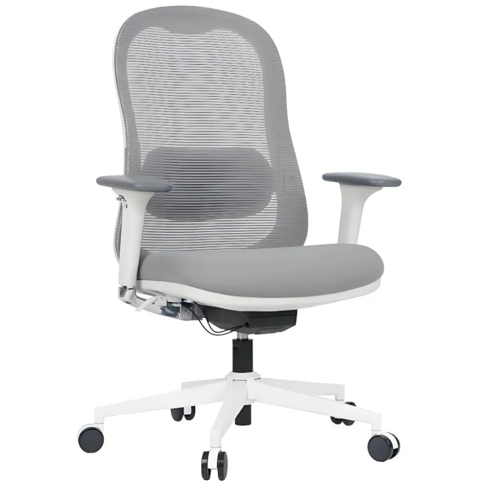 WorkPro Uomo Ergonomic Mesh/Fabric Mid-Back Office Chair, White/Gray, BIFMA Compliant