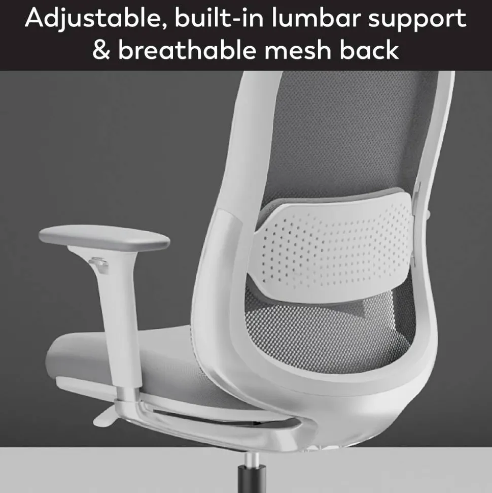 WorkPro Uomo Ergonomic Mesh/Fabric Mid-Back Office Chair, White/Gray, BIFMA Compliant