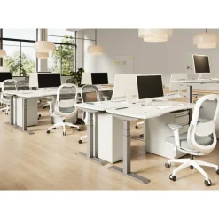 WorkPro Uomo Ergonomic Mesh/Fabric Mid-Back Office Chair, White/Gray, BIFMA Compliant