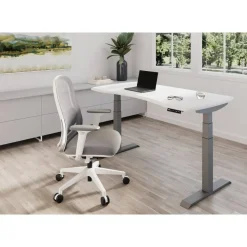 WorkPro Uomo Ergonomic Mesh/Fabric Mid-Back Office Chair, White/Gray, BIFMA Compliant