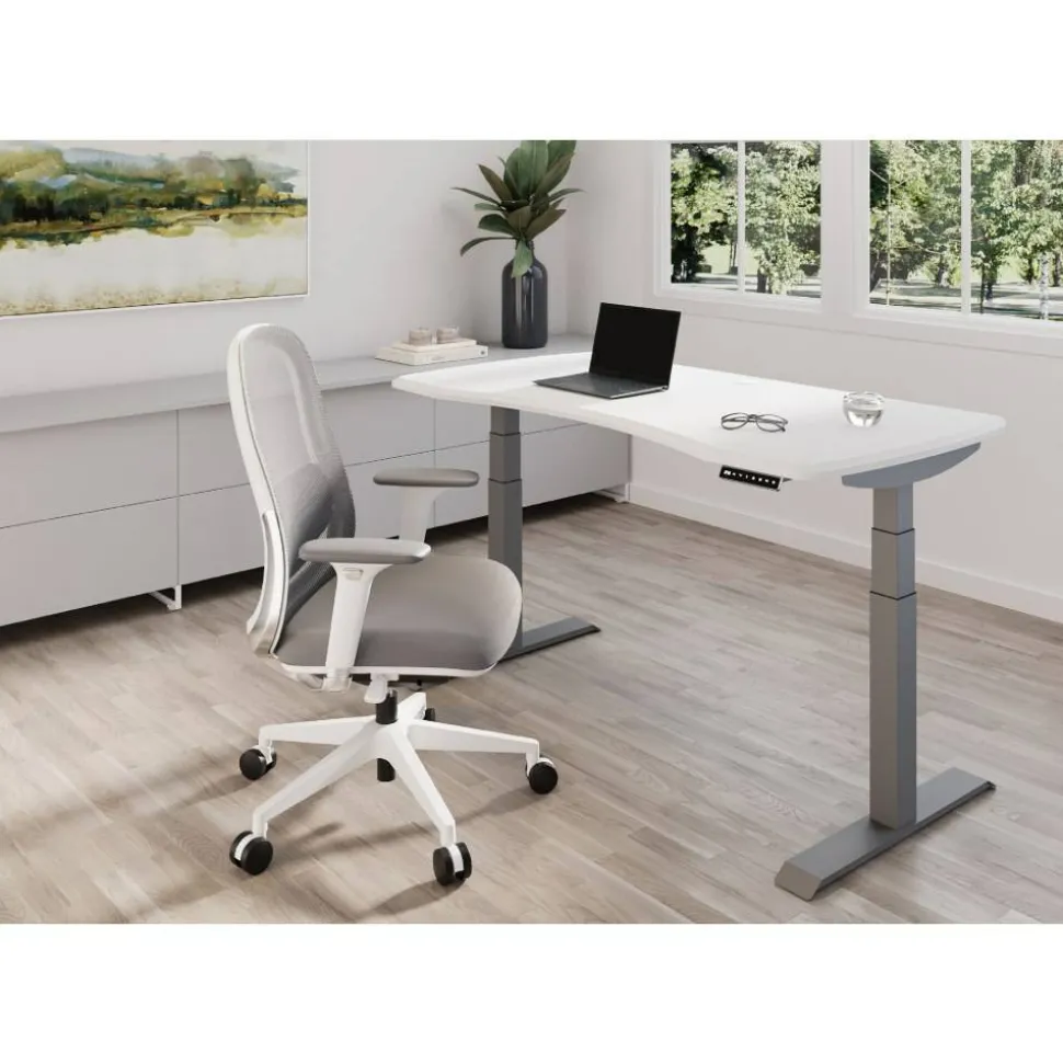 WorkPro Uomo Ergonomic Mesh/Fabric Mid-Back Office Chair, White/Gray, BIFMA Compliant