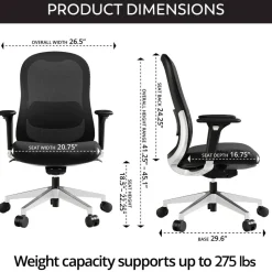 WorkPro Uomo Ergonomic Mesh/Fabric Mid-Back Office Chair, Black/Chrome, BIFMA Compliant