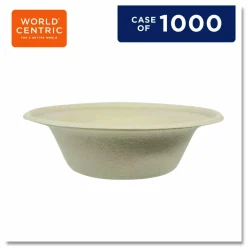 World Centric Fiber Bowls, 11.5 oz, 6 x 6 x 1.7, Natural, Paper, 1,000/Carton