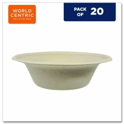World Centric Fiber Bowls, 20 oz, 6 x 6 x 1.7, Natural, 20/Pack
