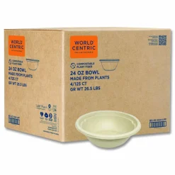 World Centric Fiber Bowls, 24 oz, 7.4 x 7.4 x 2.3, Natural, Paper, 500/Carton