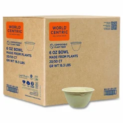 World Centric Fiber Bowls, 6 oz, 3.5 x 3.5 x 2, Natural, Paper, 1,000/Carton