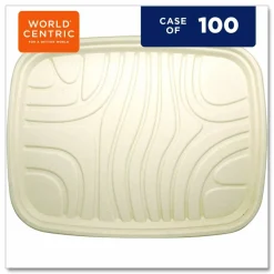 World Centric Fiber Foodservice Trays, PLA Lined, PFAS Free, 18 x 14 x 1, Natural, Paper, 100/Carton