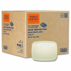 World Centric Fiber Foodservice Trays, PLA Lined, PFAS Free, 18 x 14 x 1, Natural, Paper, 100/Carton