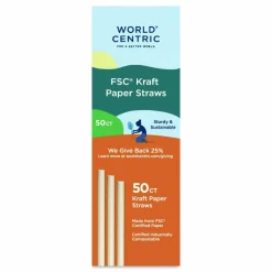 World Centric Kraft Paper Straws, 8", Brown, 50/Pack