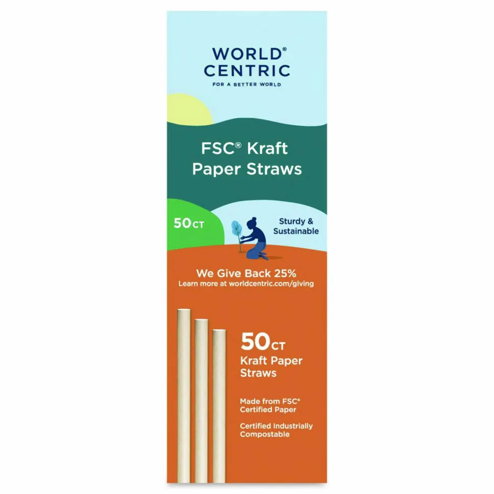 World Centric Kraft Paper Straws, 8", Brown, 50/Pack