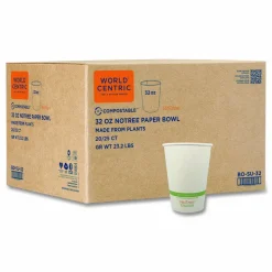World Centric No Tree Paper Bowls, 32 oz, 4.4" Diameter x 5.8"h, Natural, Sugarcane, 500/Carton