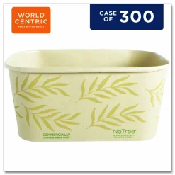 World Centric No Tree Rectangular Containers, 32 oz, 4.7 x 6.8 x 3, Natural, Sugarcane, 300/Carton