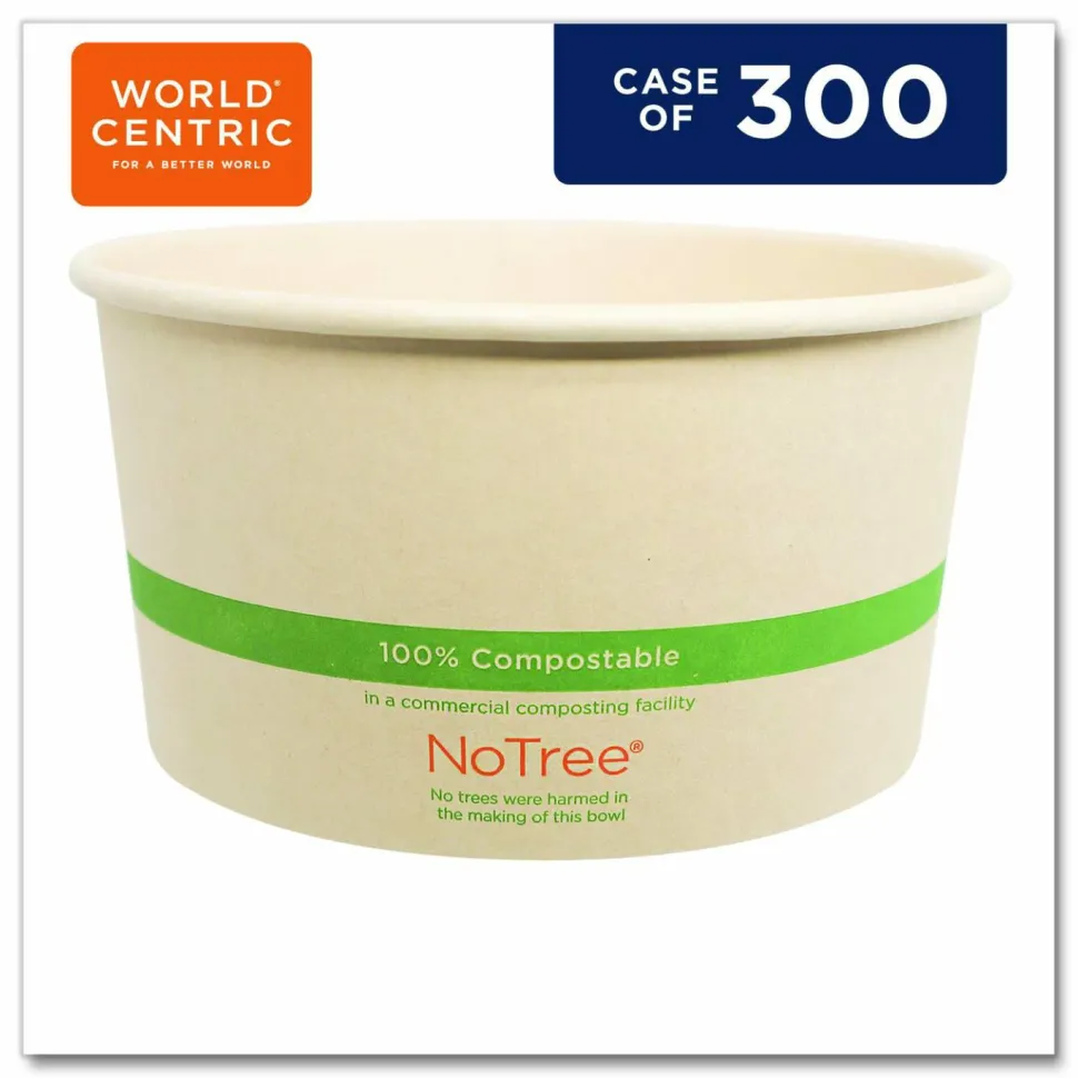 World Centric No Tree Wide Paper Bowls, 32 oz, 5.9" Diameter x 3.1"h, Natural, Sugarcane, 300/Carton