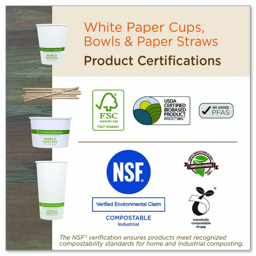 World Centric Paper Bowls, 12 oz, 4.5" Diameter x 2.5"h, White, 500/Carton