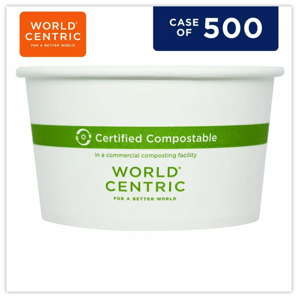 World Centric Paper Bowls, 12 oz, 4.5" Diameter x 2.5"h, White, 500/Carton