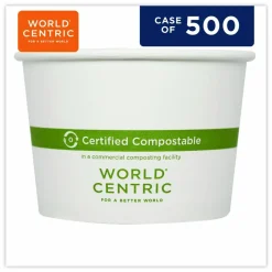 World Centric Paper Bowls, 16 oz, 4.4" Diameter x 3"h, White, 500/Carton