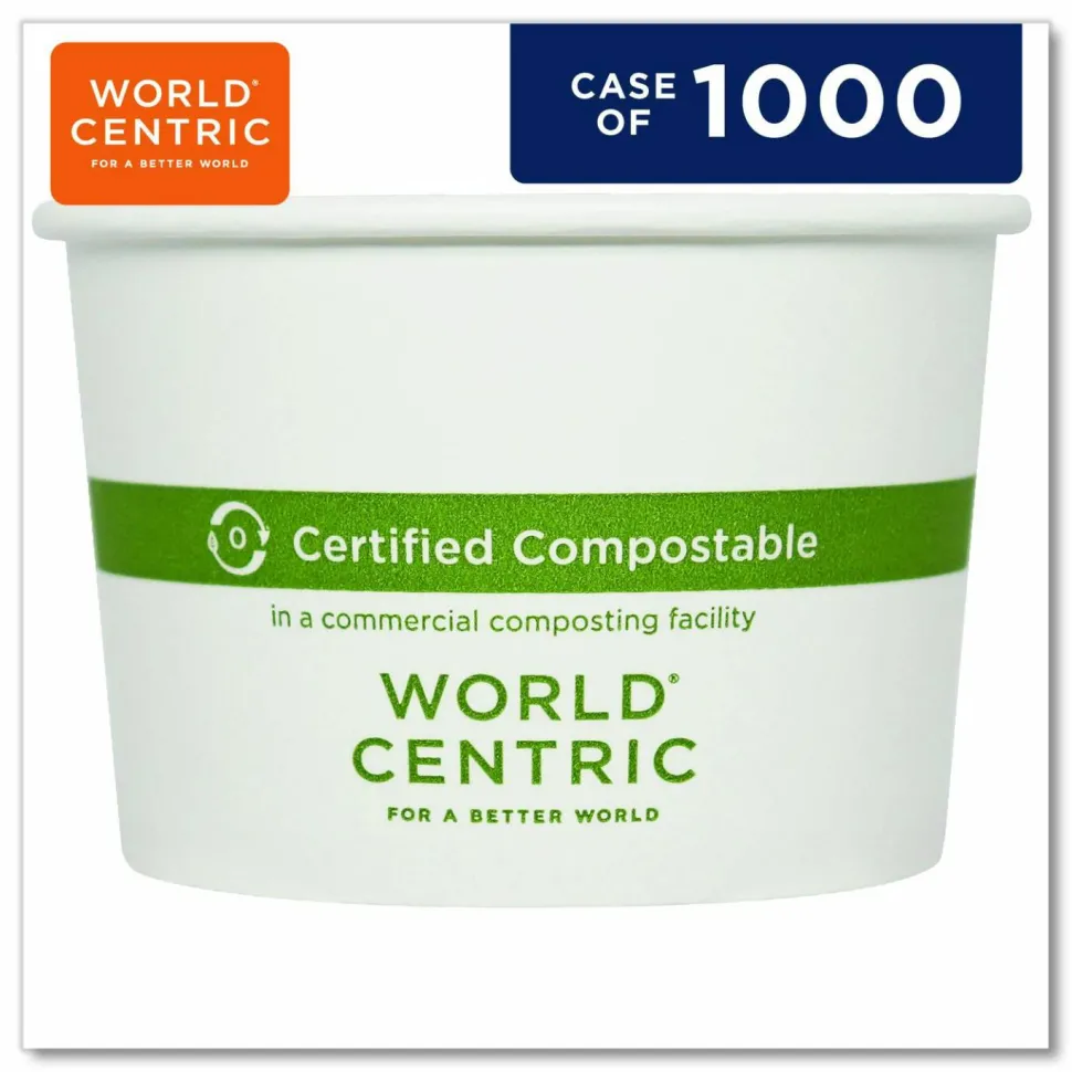 World Centric Paper Bowls, 8 oz, 3.5" Diameter x 2.3"h, White, 1,000/Carton